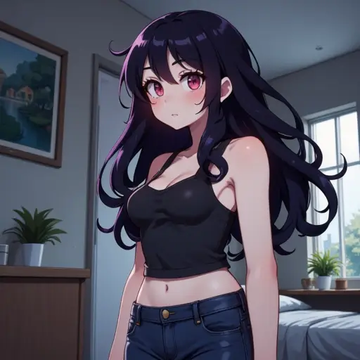 An anime Wollo character with violet hair